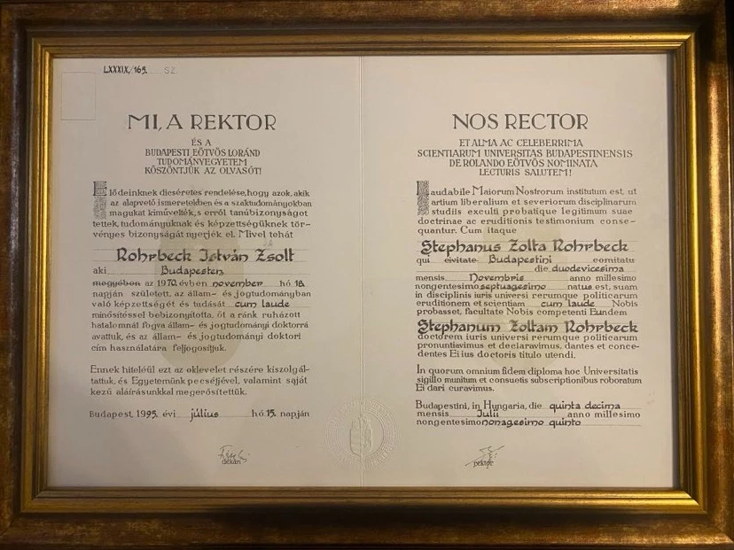 rohrbeck pisti oklevél Dr. Rohrbeck István ügyvéd oklevele